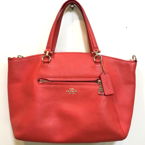 Coach Prairie Pebbled Leather Persimmon Shoulder Tote Bag - Picture 1 of 9